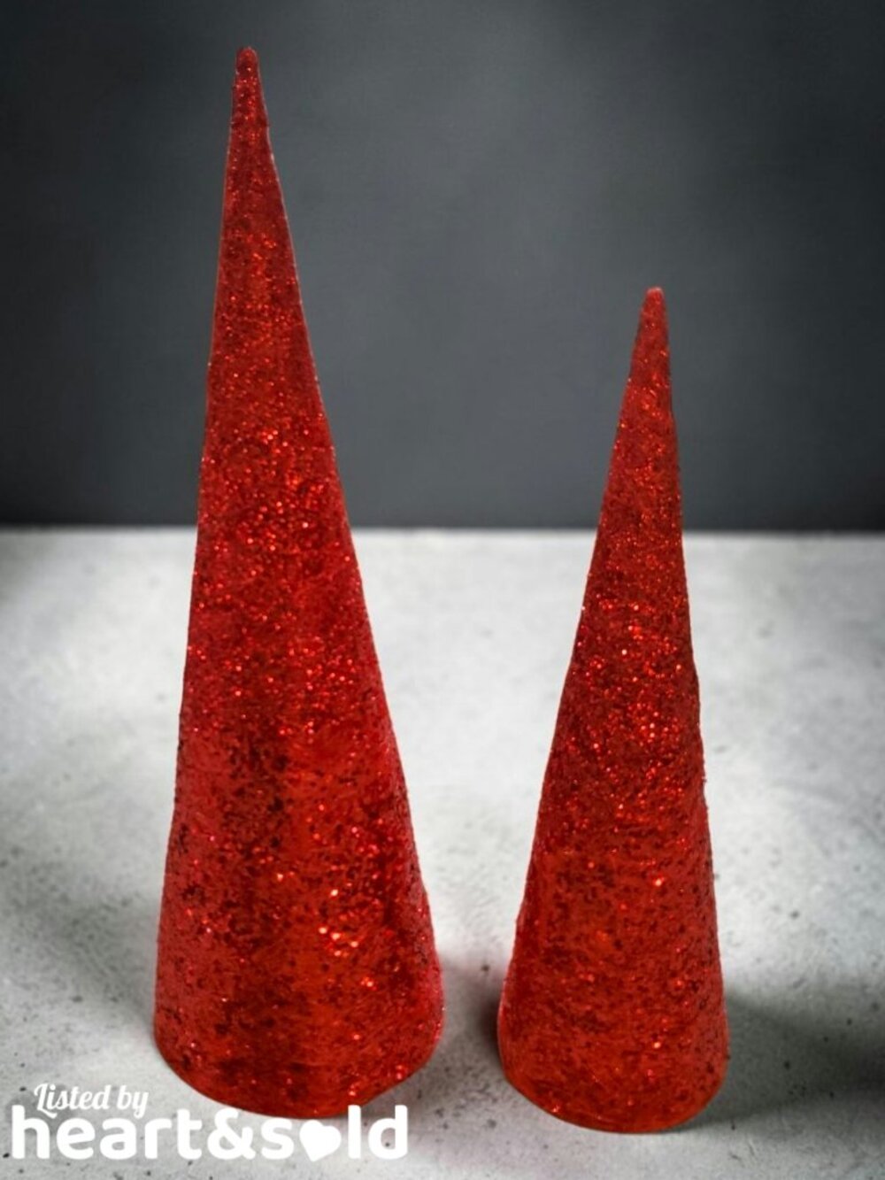 Retro Large Red Glitter Christmas Cone Tree Set